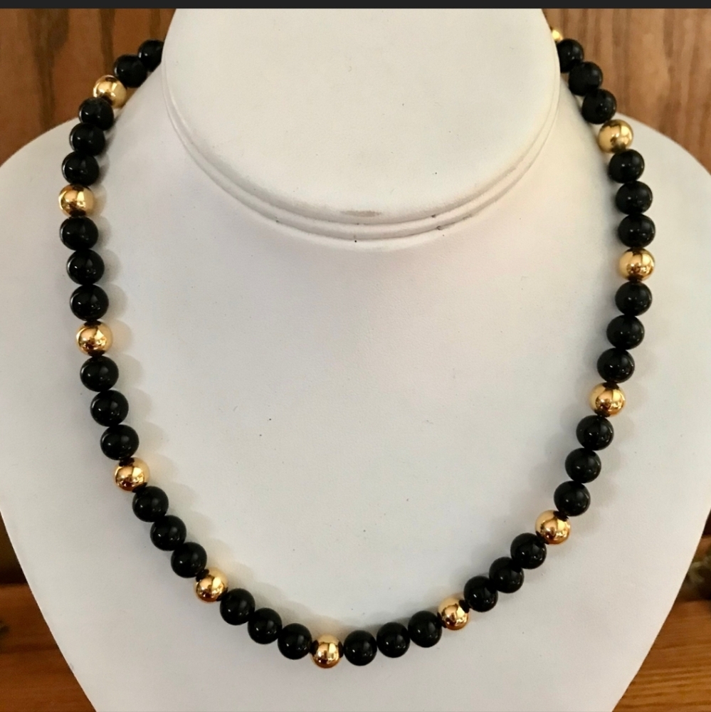 Napier Black Gold Bead Choker Necklace.Vintage 1990s Classic.